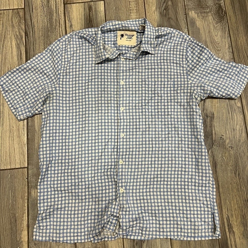 Vintage Silk Blue and Cream Checkered Men's Shirt EUC 100% Silk Size XXL perfect